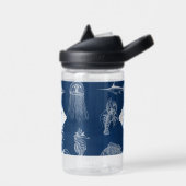 Marine Blue Ocean Marine Dieren Monogram Waterfles (Links)