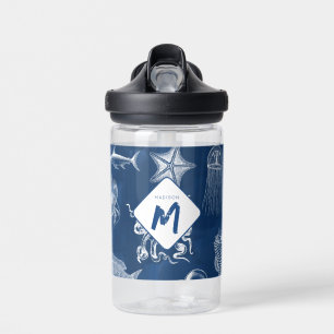 Marine Blue Ocean Marine Dieren Monogram Waterfles