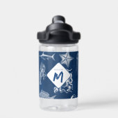 Marine Blue Ocean Marine Dieren Monogram Waterfles (Achterkant)