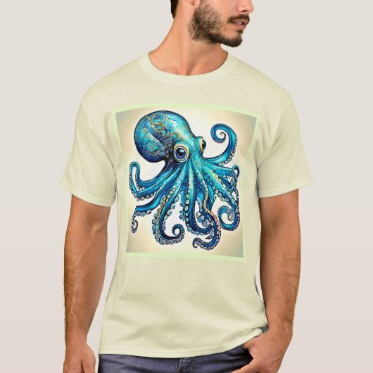 Marine Blue Octopus Glow Design T-shirt (Voorkant)