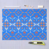 Marine Blue Oranje Etnic Boho Damask Pattern Tissuepapier (Craft)
