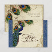  marine Blue Peacock Feathers Elegant RSVP Kaartje (Voorkant / Achterkant)