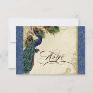  marine Blue Peacock Feathers Elegant RSVP Kaartje