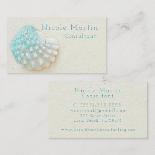 Marine Blue Shell White Sand Beach Visitekaartje (Voorkant / Achterkant)