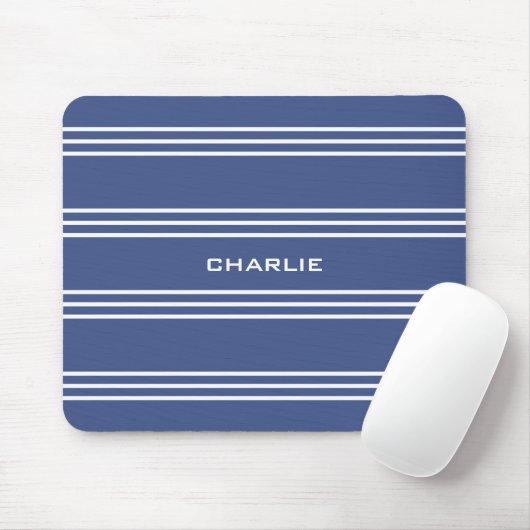 Marine Blue Stripes aangepaste monogram mousepad Muismat (Met muis)