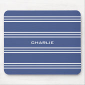 Marine Blue Stripes aangepaste monogram mousepad Muismat (Voorkant)