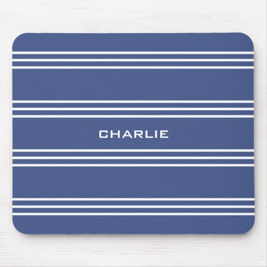 Marine Blue Stripes aangepaste monogram mousepad Muismat (Voorkant)