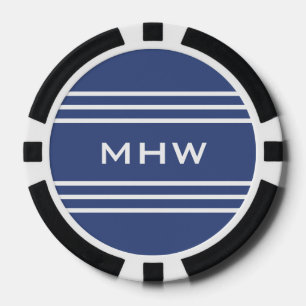 Marine Blue Stripes aangepaste monogram poker chip