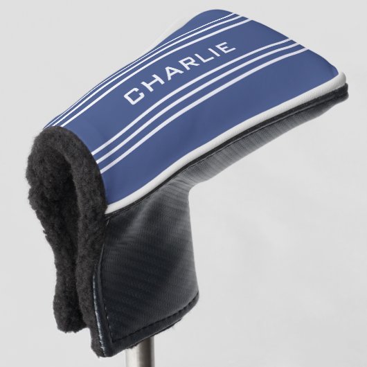 Marine Blue Stripes aangepaste monogram putter cov Golfheadcover (3/4 voorkant)