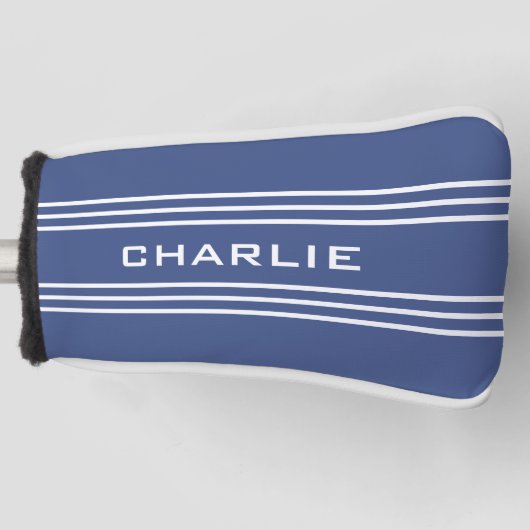 Marine Blue Stripes aangepaste monogram putter cov Golfheadcover (Voorkant)