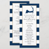 Marine Blue Stripes Cape Cod Kaart | ceremonieprog (Voorkant / Achterkant)