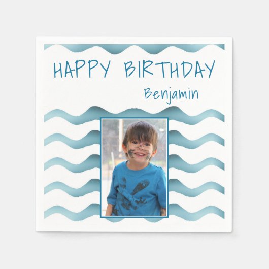 Marine Blue Waves Kids Birthday Foto Servet (Voorkant)