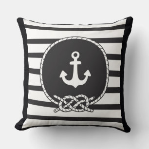 Marine Blue White Stripe Anchor en Figuur 8 Knot Kussen