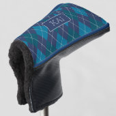 Marine Blues Argyle Diamond Knit Pattern met naam Golfheadcover (3/4 voorkant)
