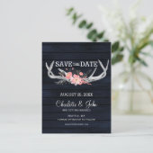 Marine blush bloeiende geweien land chique bruilof aankondigingskaart (Staand voorkant)