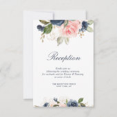Marine & Blush bloemen bruiloft receptie kaart (Voorkant)