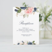 Marine & Blush bloemen bruiloft receptie kaart (Staand voorkant)
