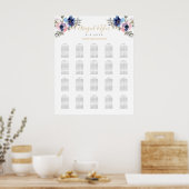 Marine & Blush Bloemige Ontvangst Zittijd Chart Poster (Keuken)