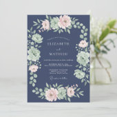 Marine Blush Botanische Romantische Bruiloft Kaart (Staand voorkant)