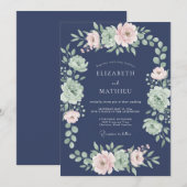 Marine Blush Botanische Romantische Bruiloft Kaart (Voorkant / Achterkant)