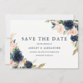 Marine Blush Elegante Moderne Bloemige Trouwdag Save The Date (Voorkant)