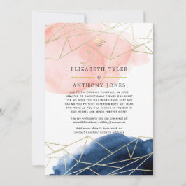 Marine & Blush Geometrische Virtuele Trouwgastenli Aankondiging
