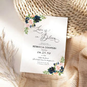 Marine & Blush Roze Bloemen Bruids Douche Uitnodig Kaart