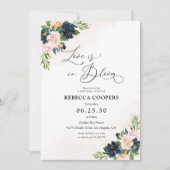 Marine & Blush Roze Bloemen Bruids Douche Uitnodig Kaart (Voorkant)