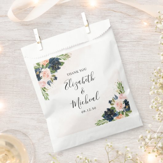 Marine & Blush Roze Bloemen Bruiloft Favor Bag Bedankzakje (Geknipt)