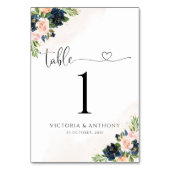 Marine & Blush Roze Bloemen Bruiloft Tafel Nummers Kaart (Voorkant)