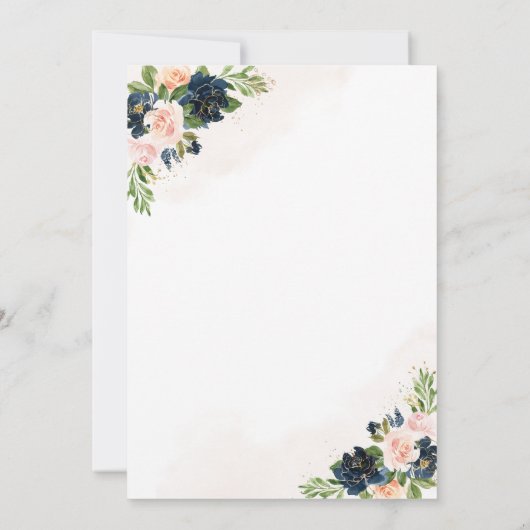 Marine & Blush Roze Bloemen Bruiloft Uitnodiging (Achterkant)