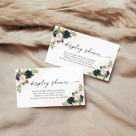 Marine & Blush Roze Bloemen Display Douche Informatiekaartje