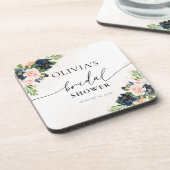 Marine & Blush Roze Bloemen Drank Coaster Bier Onderzetter (Linkerzijde)