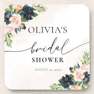 Marine & Blush Roze Bloemen Drank Coaster Bier Onderzetter