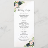 Marine & Blush Roze Bloemen Huwelijk Programma Programmakaart (Achterkant)