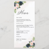 Marine & Blush Roze Bloemen Huwelijksceremonie Men Menu (Voorkant)