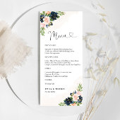 Marine & Blush Roze Bloemen Huwelijksceremonie Men Menu
