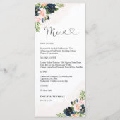 Marine & Blush Roze Bloemen Huwelijksceremonie Men Menu (Voorkant)