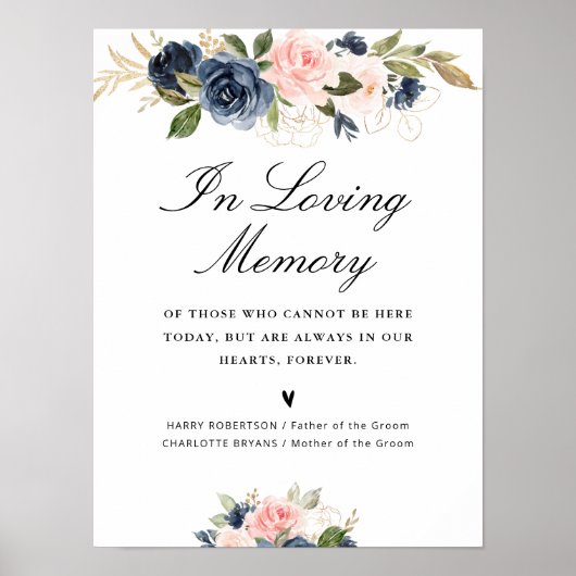 Marine & Blush Roze Bruiloft Memorial teken Poster (Voorkant)
