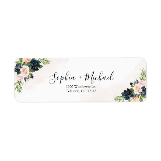Marine & Blush Roze Bruiloft Retouradres Label (Voorkant)