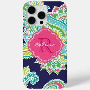 Marine Bohemian Paisley Custom Monogram iPhone 15 Pro Max Hoesje