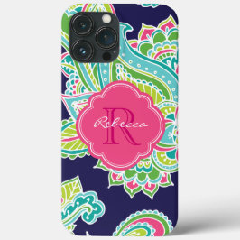 Marine Bohemian Paisley Custom Monogram iPhone 13 Pro Max Hoesje