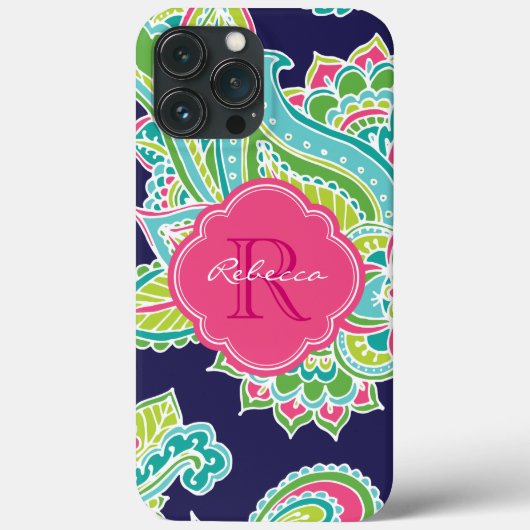 Marine Bohemian Paisley Custom Monogram Case-Mate iPhone Case (Achterkant)