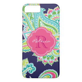 Marine Bohemian Paisley Custom Monogram iPhone 13 Pro Max Hoesje