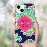 Marine Bohemian Paisley Custom Monogram Case-Mate iPhone 14 Hoesje<br><div class="desc">Aangepast ontwerp is voorzien van een elegante  handgetekende bohndi henna tattoo illustratie met botanische florale en paisleydraden. Klik de Customize knoop van het om jouw naam en monogram toe te voegen om uw eigen unieke één van een soort ontwerp te creëer.</div>