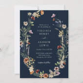 Marine Boho Bloemen Bruiloftsinvatie Kaart (Voorkant)