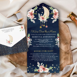 Marine Boho Bourgondische Bloemsterren Maan Baby S All In One Uitnodiging