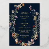 Marine Boho Gouden Bruiloft Folie Uitnodiging (Voorkant)