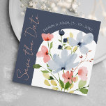 Marine Boog Bloem Boho Bewaar de Datum Save The Date<br><div class="desc">Marine Boog Bloem Boho Bewaar de Datum Kaart. Deze stijlvolle Bewaar de Datum kaart heeft een opvallende marineblauwe boogindeling met zachte waterverf bloemen in roze en stoffig blauw. Het vierkante formaat en romantische typografie bieden een frisse,  moderne draai—ideaal voor formele,  lente- of tuin-thema's trouwfeesten.</div>
