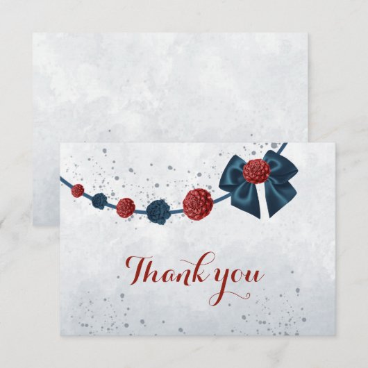 marine & bordeaux bloemen botanisch bedankkaart (Voorkant / Achterkant)